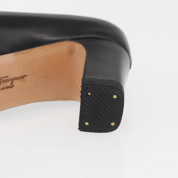 Salvatore Ferragamo Heel Pumps Leather 4 1/2 Black Auth 174621A