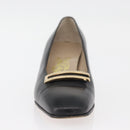 Salvatore Ferragamo Heel Pumps Leather 4 1/2 Black Auth 174621A-11