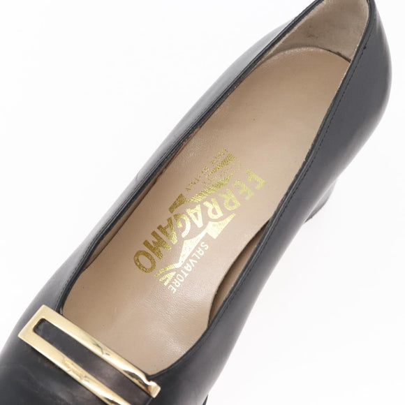 Salvatore Ferragamo Heel Pumps Leather 4 1/2 Black Auth 174621A