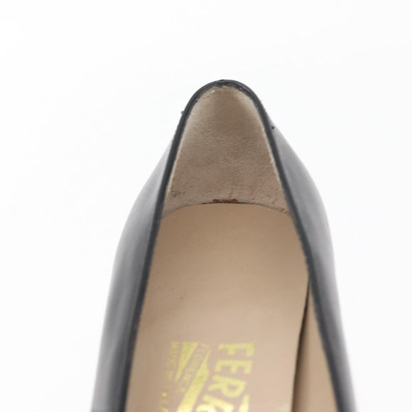 Salvatore Ferragamo Heel Pumps Leather 4 1/2 Black Auth 174621A