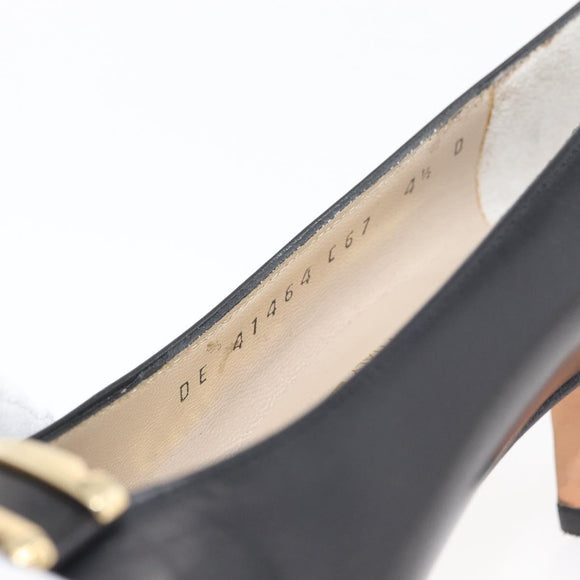 Salvatore Ferragamo Heel Pumps Leather 4 1/2 Black Auth 174621A