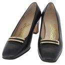 Salvatore Ferragamo Heel Pumps Leather 4 1/2 Black Auth 174621A-1