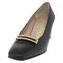 Salvatore Ferragamo Heel Pumps Leather 4 1/2 Black Auth 174621A-20