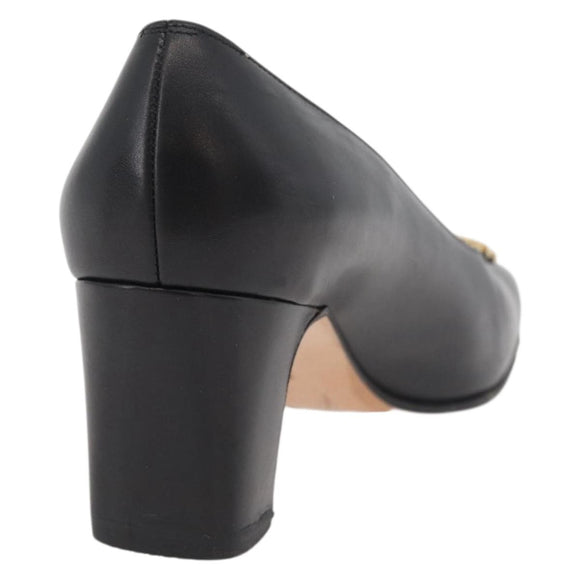 Salvatore Ferragamo Heel Pumps Leather 4 1/2 Black Auth 174621A