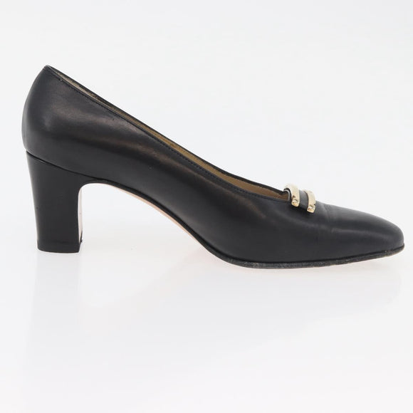 Salvatore Ferragamo Heel Pumps Leather 4 1/2 Black Auth 174621A