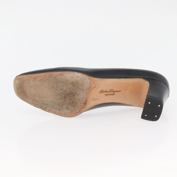 Salvatore Ferragamo Heel Pumps Leather 4 1/2 Black Auth 174621A