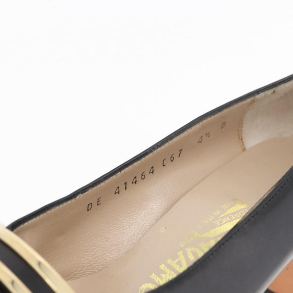 Salvatore Ferragamo Heel Pumps Leather 4 1/2 Black Auth 174621A