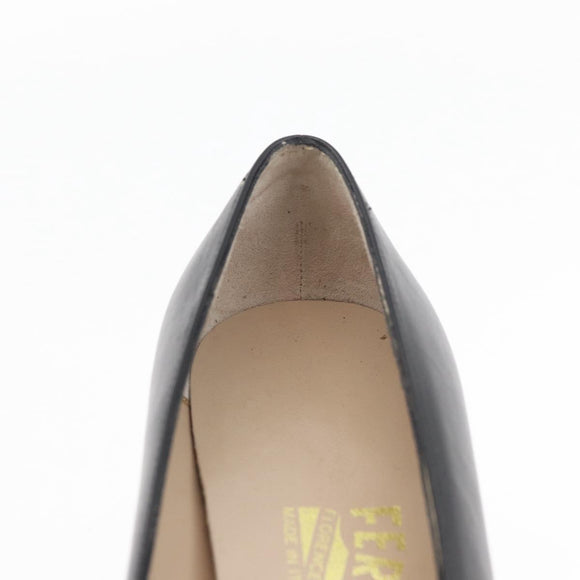 Salvatore Ferragamo Heel Pumps Leather 4 1/2 Black Auth 174621A