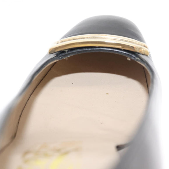 Salvatore Ferragamo Heel Pumps Leather 4 1/2 Black Auth 174621A