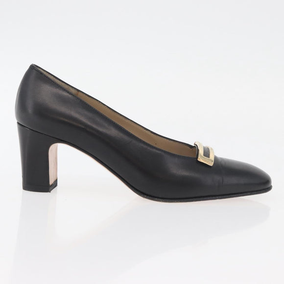 Salvatore Ferragamo Heel Pumps Leather 4 1/2 Black Auth 174621A