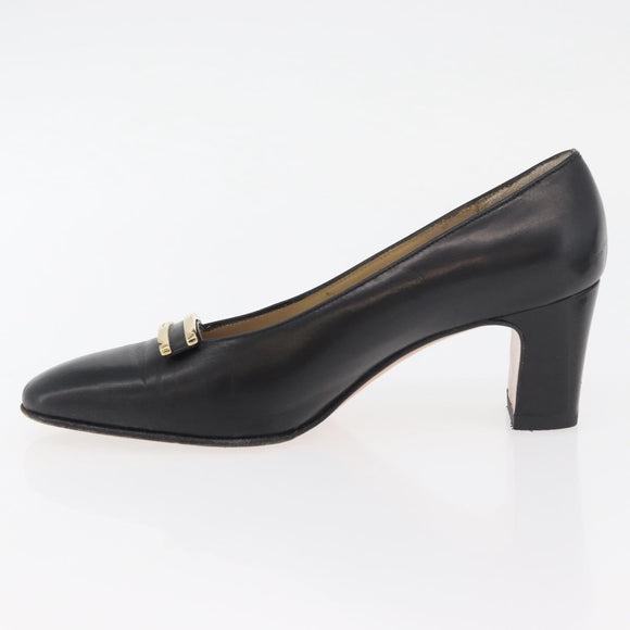 Salvatore Ferragamo Heel Pumps Leather 4 1/2 Black Auth 174621A