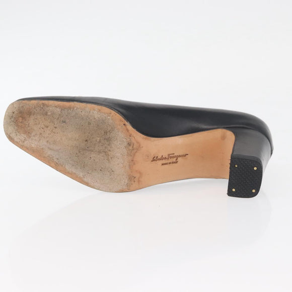 Salvatore Ferragamo Heel Pumps Leather 4 1/2 Black Auth 174621A