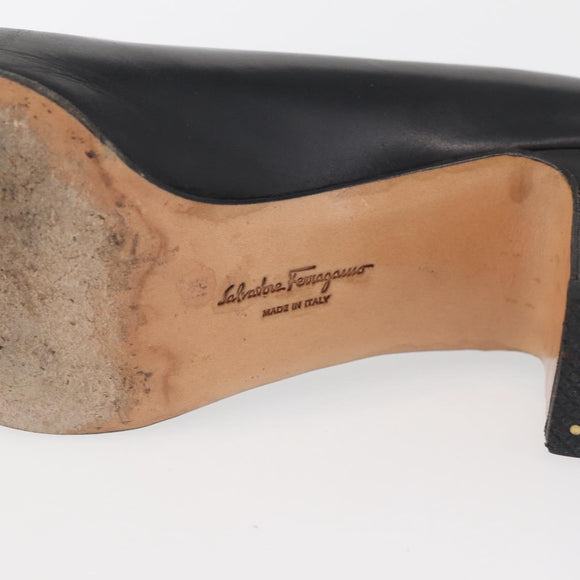 Salvatore Ferragamo Heel Pumps Leather 4 1/2 Black Auth 174621A