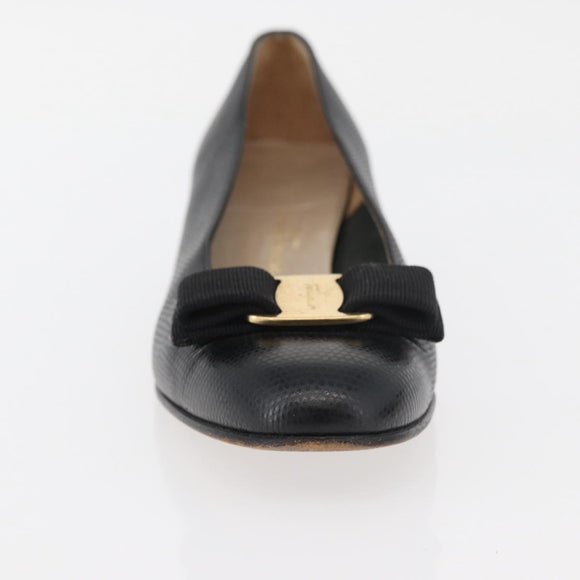 Salvatore Ferragamo Vara Ribbon Pumps Leather 7 1/2 Black Auth 174626A