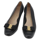Salvatore Ferragamo Vara Ribbon Pumps Leather 7 1/2 Black Auth 174626A-1