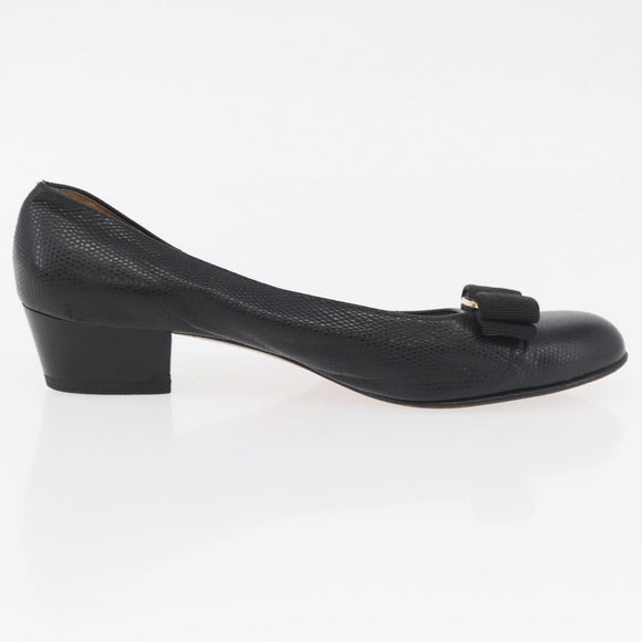 Salvatore Ferragamo Vara Ribbon Pumps Leather 7 1/2 Black Auth 174626A