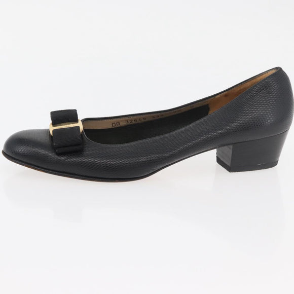 Salvatore Ferragamo Vara Ribbon Pumps Leather 7 1/2 Black Auth 174626A