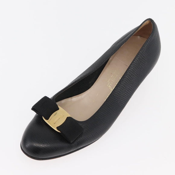Salvatore Ferragamo Vara Ribbon Pumps Leather 7 1/2 Black Auth 174626A