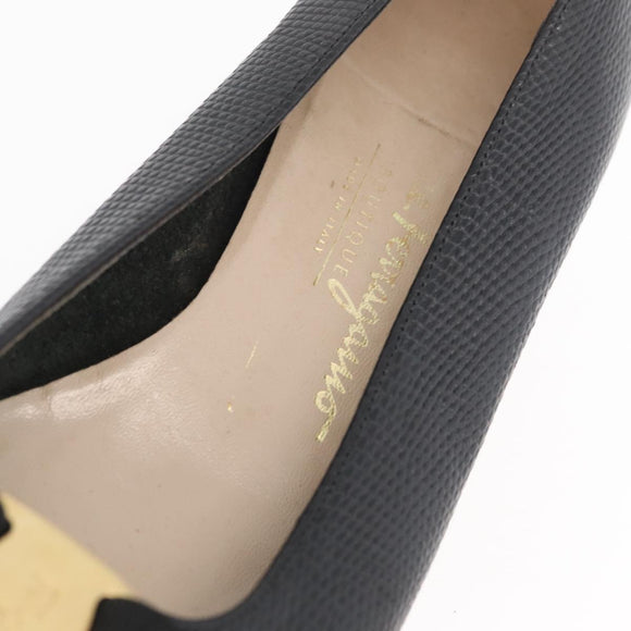 Salvatore Ferragamo Vara Ribbon Pumps Leather 7 1/2 Black Auth 174626A