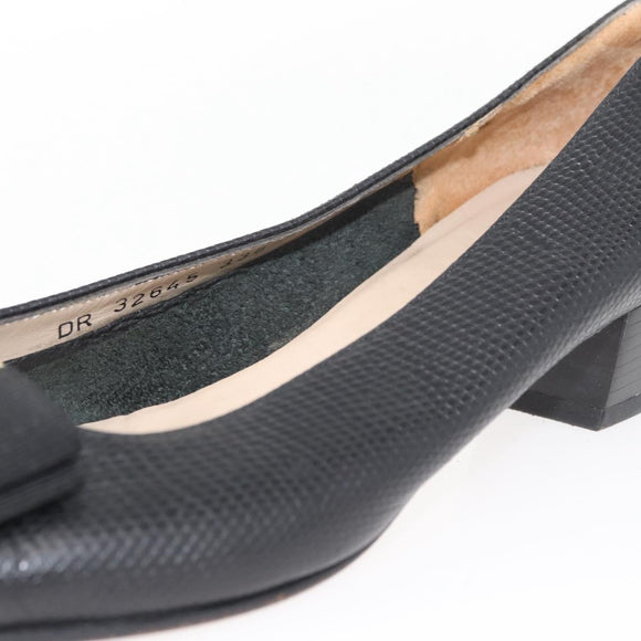 Salvatore Ferragamo Vara Ribbon Pumps Leather 7 1/2 Black Auth 174626A