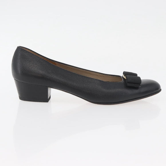 Salvatore Ferragamo Vara Ribbon Pumps Leather 7 1/2 Black Auth 174626A