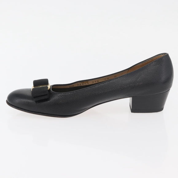 Salvatore Ferragamo Vara Ribbon Pumps Leather 7 1/2 Black Auth 174626A