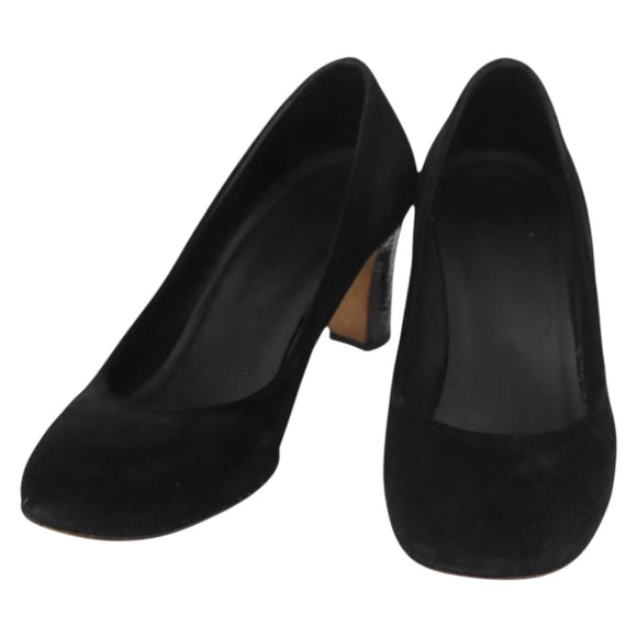 CHANEL Heel Pumps Suede 36 1/2 C Black CC Auth 174628A