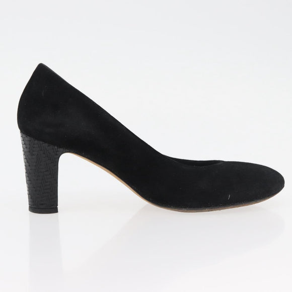 CHANEL Heel Pumps Suede 36 1/2 C Black CC Auth 174628A