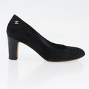 CHANEL Heel Pumps Suede 36 1/2 C Black CC Auth 174628A-4