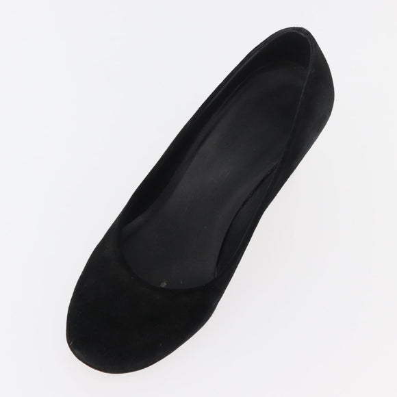 CHANEL Heel Pumps Suede 36 1/2 C Black CC Auth 174628A