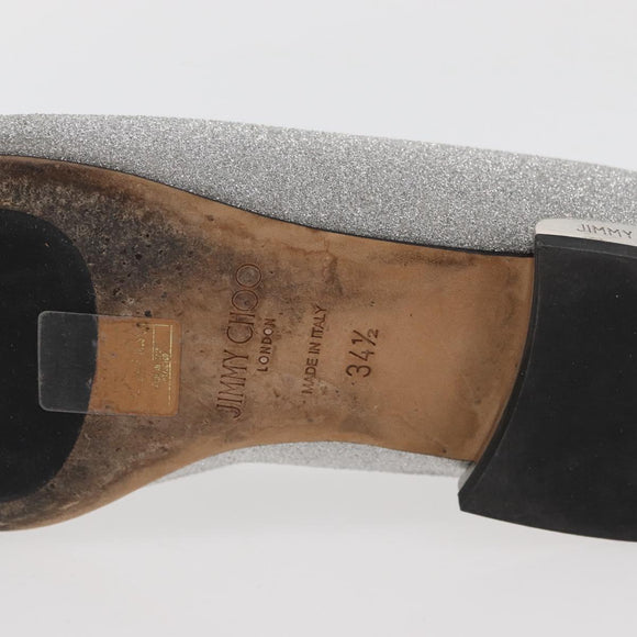 Jimmy Choo Pumps Leather 34 1/2 Silver Auth 174629A