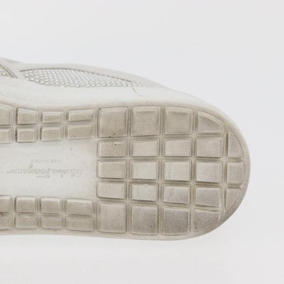 Salvatore Ferragamo Gancini Slipon Leather 5 1/2 D Silver Auth 174632A