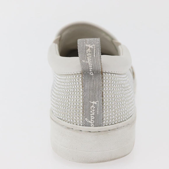 Salvatore Ferragamo Gancini Slipon Leather 5 1/2 D Silver Auth 174632A