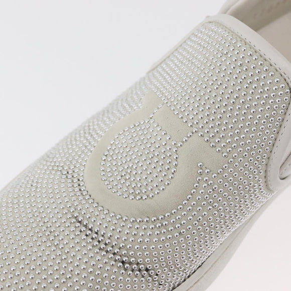 Salvatore Ferragamo Gancini Slipon Leather 5 1/2 D Silver Auth 174632A