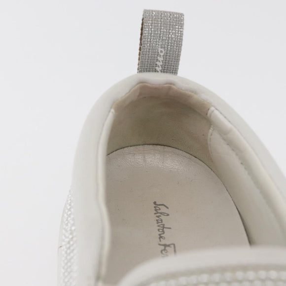 Salvatore Ferragamo Gancini Slipon Leather 5 1/2 D Silver Auth 174632A