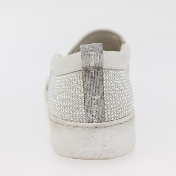 Salvatore Ferragamo Gancini Slipon Leather 5 1/2 D Silver Auth 174632A