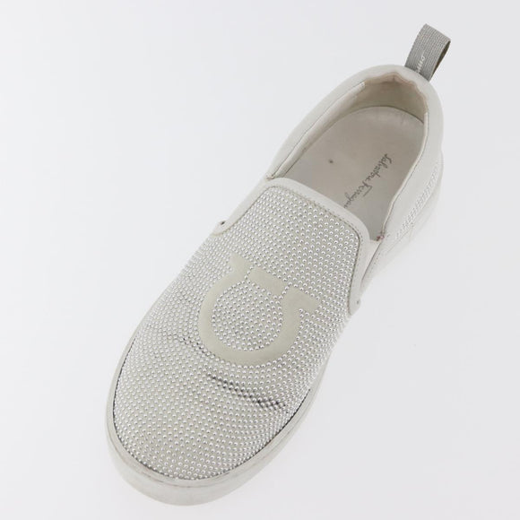 Salvatore Ferragamo Gancini Slipon Leather 5 1/2 D Silver Auth 174632A