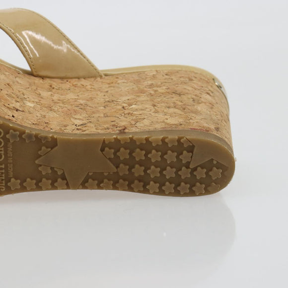 Jimmy Choo Kork-Wedge-Sandalen Lackleder Beige Auth 174633A
