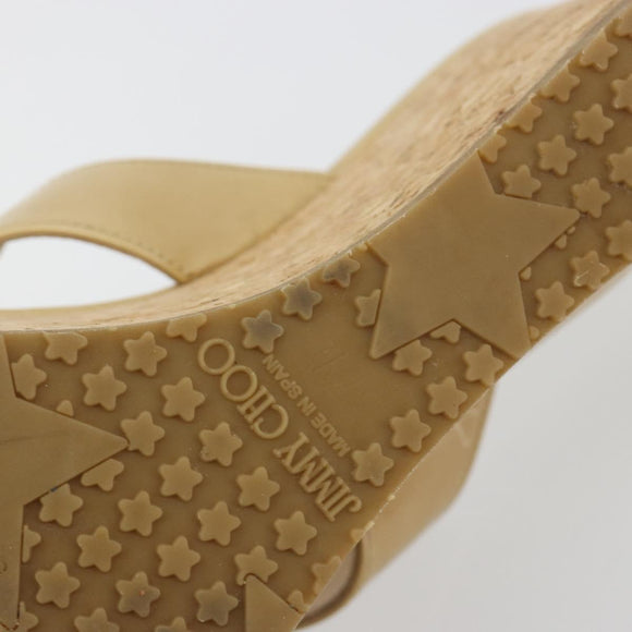 Jimmy Choo Kork-Wedge-Sandalen Lackleder Beige Auth 174633A
