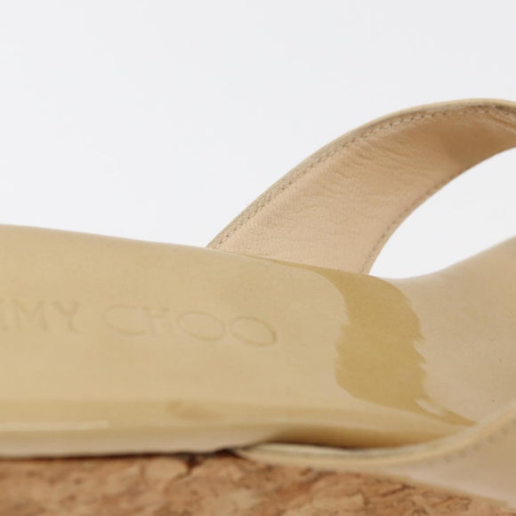 Jimmy Choo Cork Wedge Sandals Patent leather Beige Auth 174633A