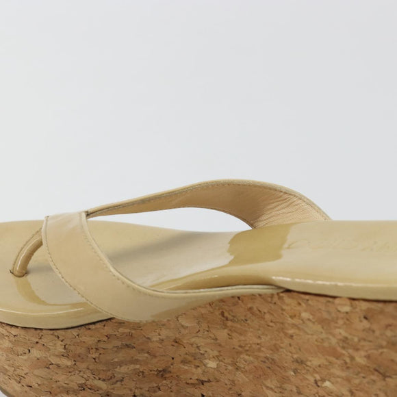 Jimmy Choo Kork-Wedge-Sandalen Lackleder Beige Auth 174633A