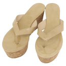 Jimmy Choo Cork Wedge Sandals Patent leather Beige Auth 174633A-1