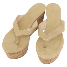 Jimmy Choo Cork Wedge Sandals Patent leather Beige Auth 174633A