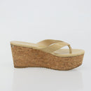 Jimmy Choo Kork-Wedge-Sandalen Lackleder Beige Auth 174633A-20