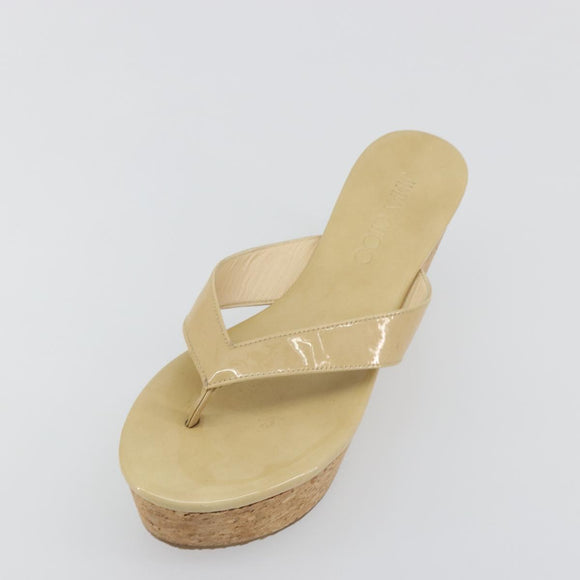 Jimmy Choo Kork-Wedge-Sandalen Lackleder Beige Auth 174633A