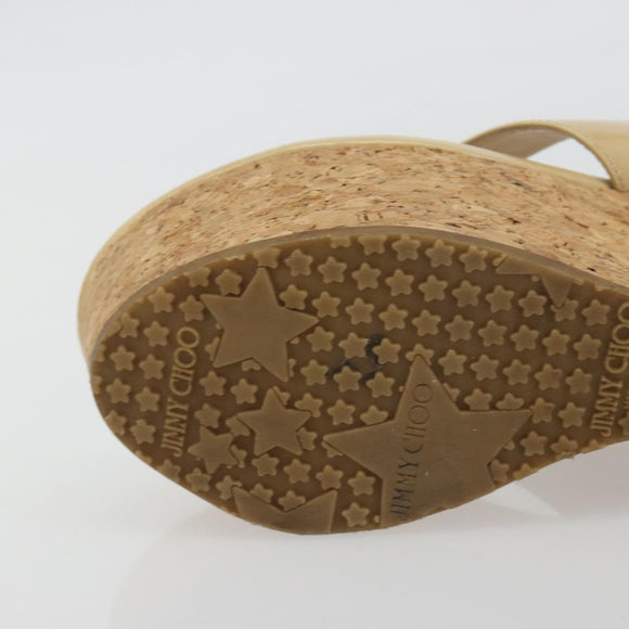 Jimmy Choo Kork-Wedge-Sandalen Lackleder Beige Auth 174633A