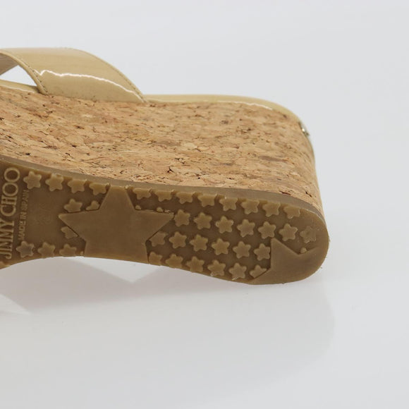 Jimmy Choo Kork-Wedge-Sandalen Lackleder Beige Auth 174633A