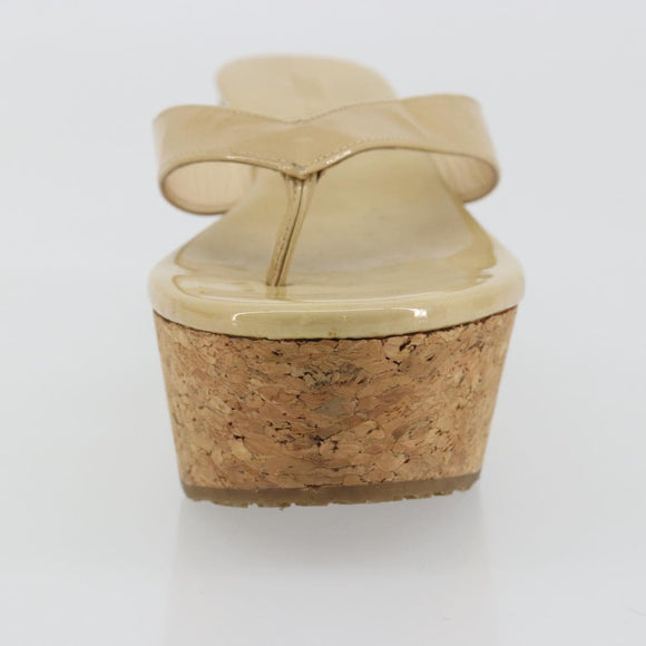 Jimmy Choo Kork-Wedge-Sandalen Lackleder Beige Auth 174633A