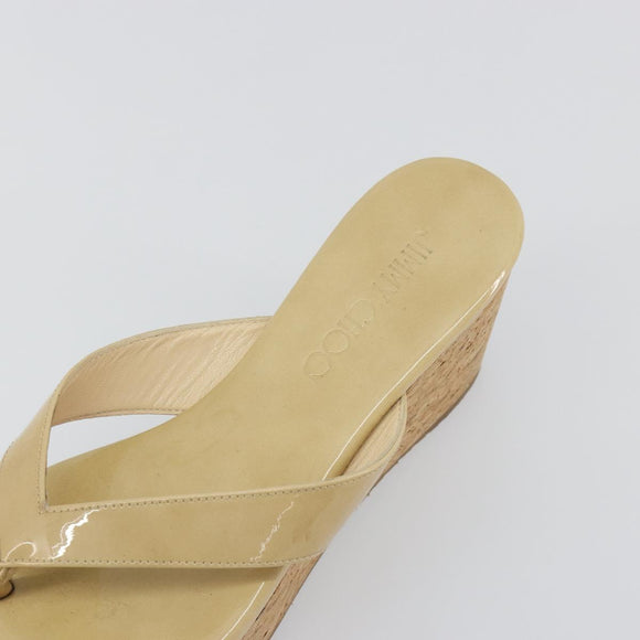 Jimmy Choo Kork-Wedge-Sandalen Lackleder Beige Auth 174633A