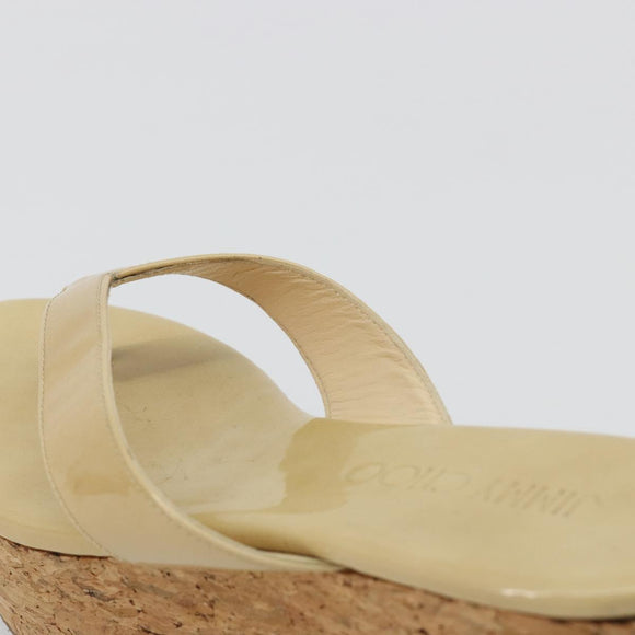 Jimmy Choo Kork-Wedge-Sandalen Lackleder Beige Auth 174633A